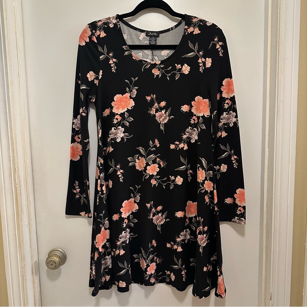 Justify Black Floral long sleeve Dress size M